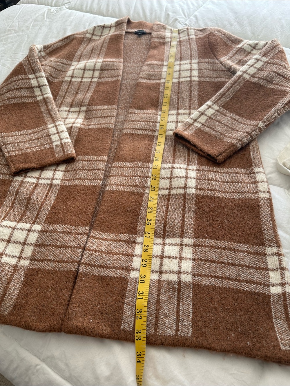 Talbots Plaid Open-Front Cardigan brown and cream size large - Picture 10 of 12